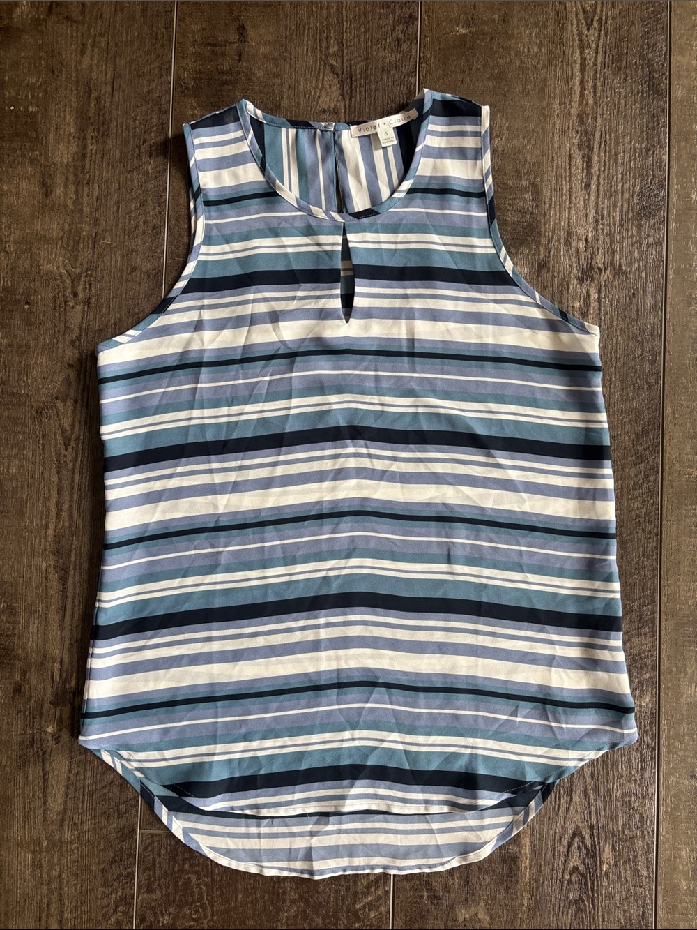 Violet & Claire Blue and White Striped Sleeveless Tank with Keyhole